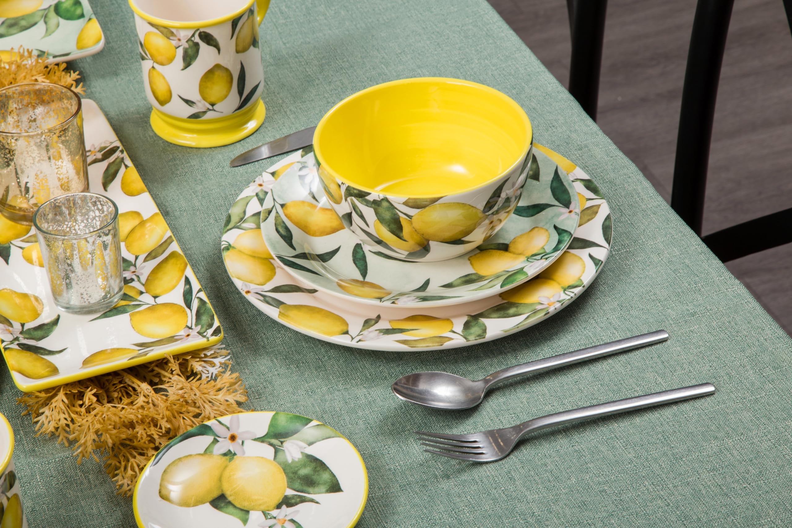 Mikiasa Bico Lemon Dreams Dinner Plates Set of 4, 11 In Ceramic Plates