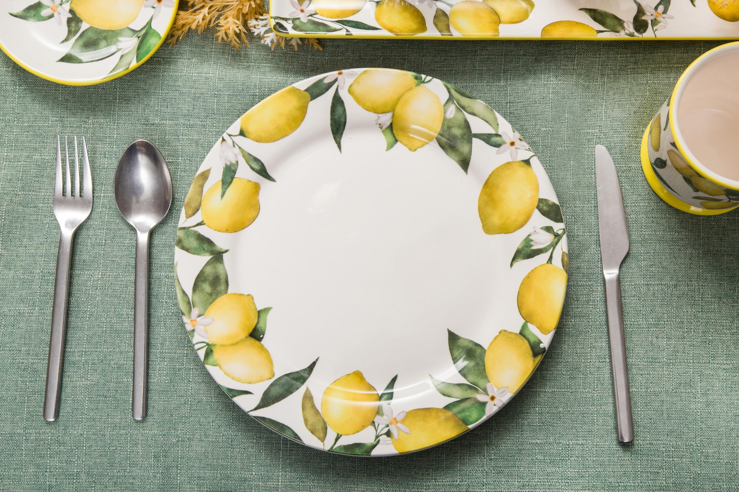 Mikiasa Bico Lemon Dreams Dinner Plates Set of 4, 11 In Ceramic Plates
