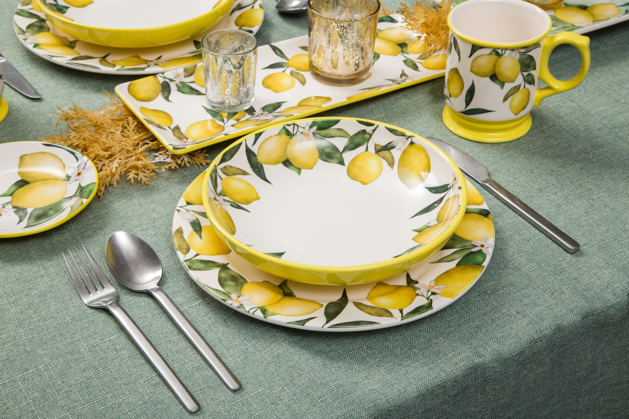 Mikiasa Bico Lemon Dreams Dinner Plates Set of 4, 11 In Ceramic Plates