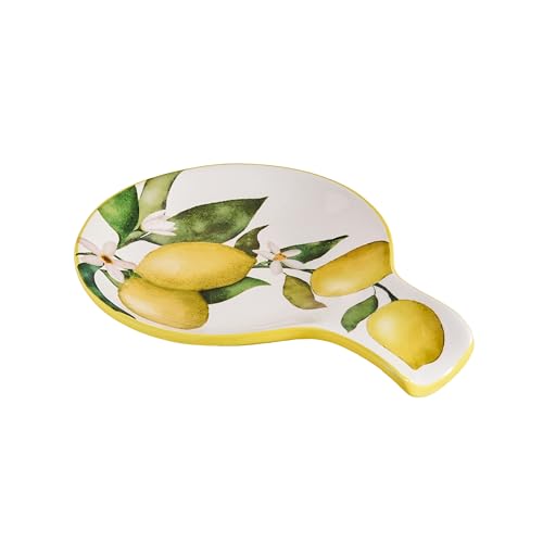 Mikiasa Bico Lemon Dreams Ceramic Spoon Rest for Stove Top, Kitchen Holder