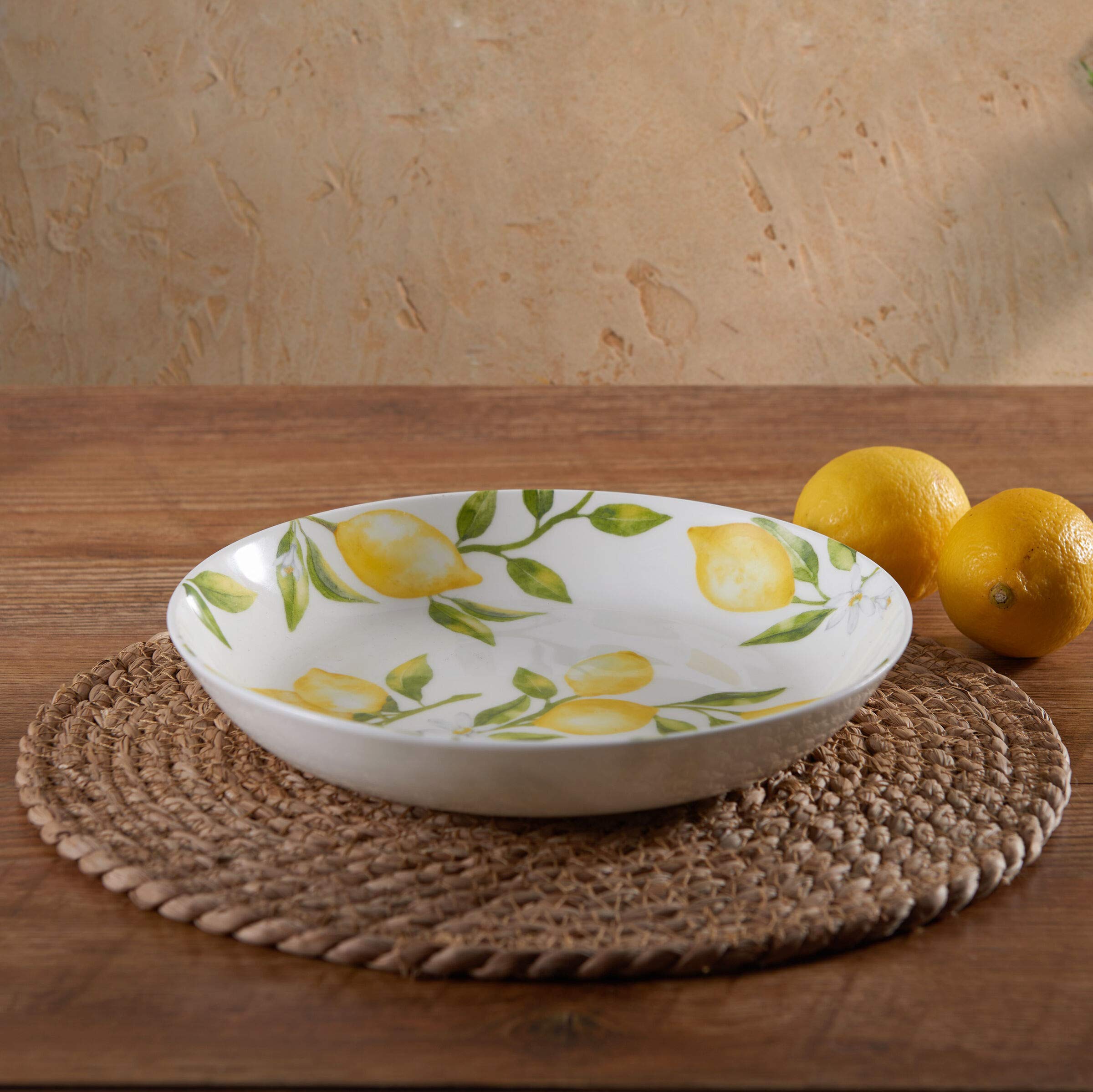Mikiasa Lemons Bone China Lightweight Chip Resistant Set Of 4 Pasta Bowls, 8.5 Inch