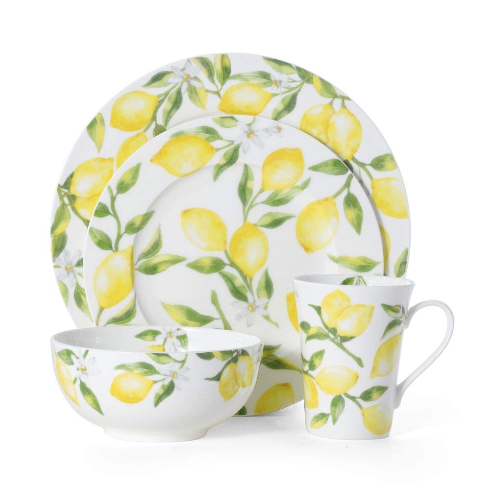 Mikiasa Lemons Bone China Lightweight Chip Resistant Set Of 4 Pasta Bowls, 8.5 Inch