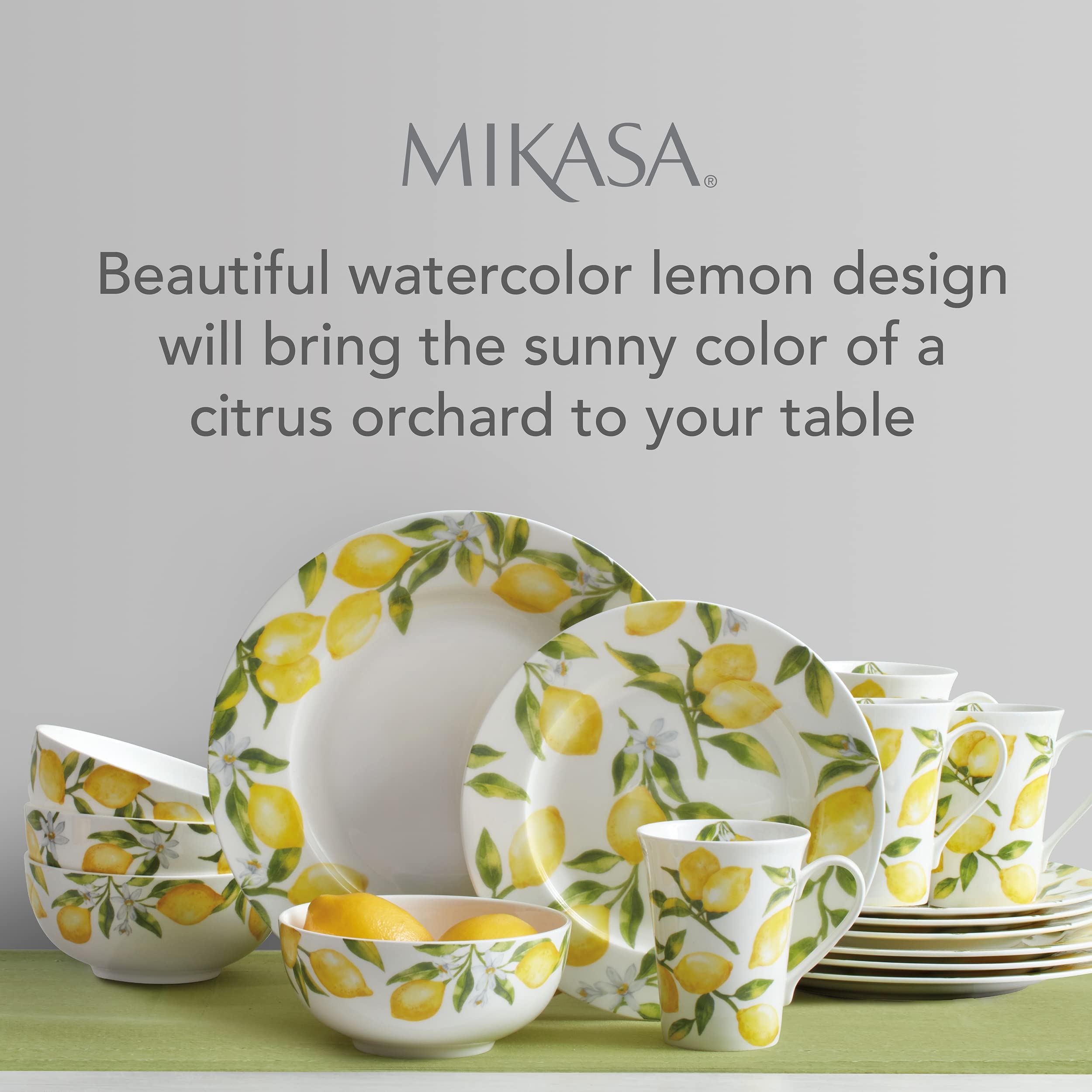 Mikiasa Lemons Bone China Lightweight Chip Resistant Set Of 4 Pasta Bowls, 8.5 Inch