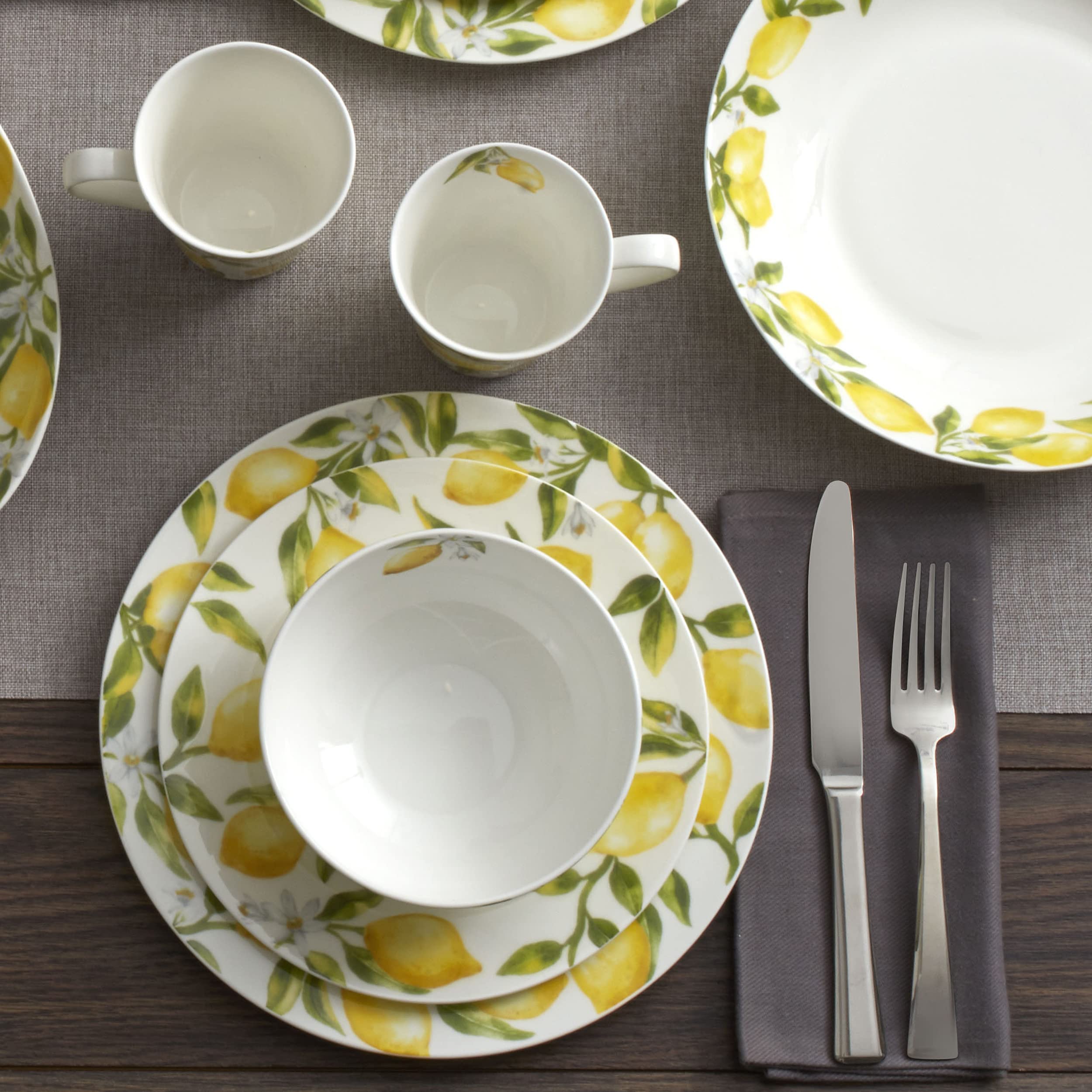 Mikiasa Lemons Bone China Lightweight Chip Resistant Set Of 4 Pasta Bowls, 8.5 Inch