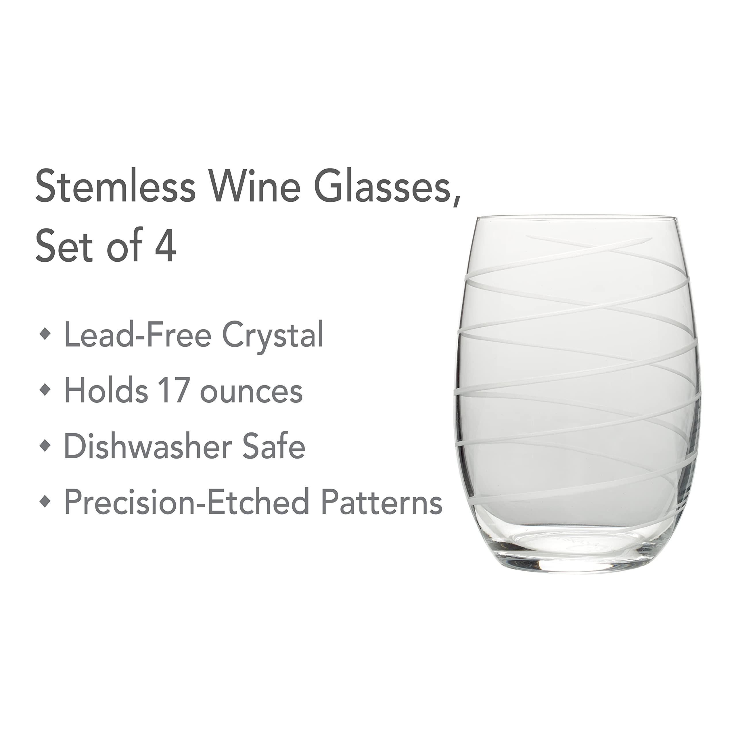 Mikiasa Cheers Stemless Wine Glasses, Set of 4, 17-Ounce