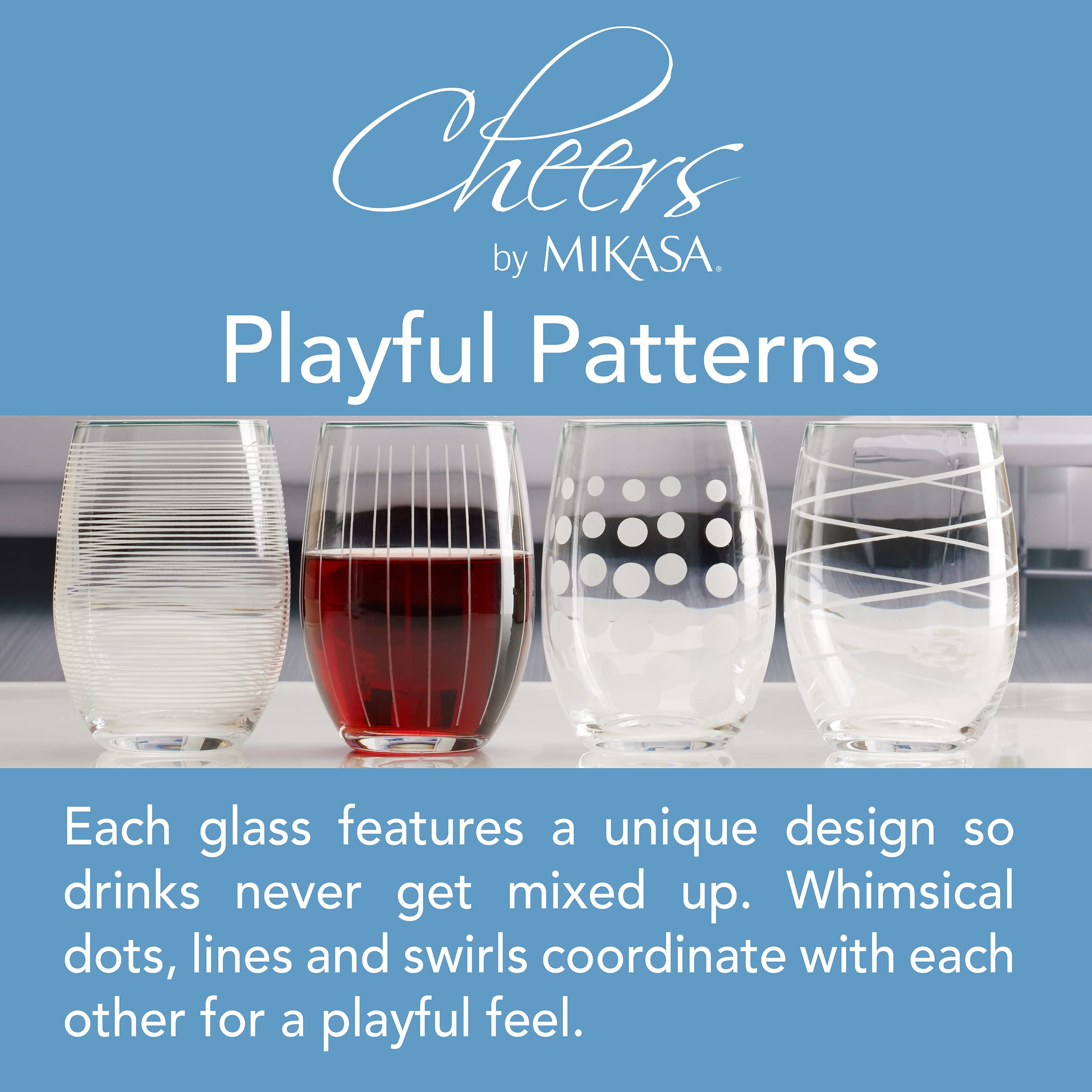 Mikiasa Cheers Stemless Wine Glasses, Set of 4, 17-Ounce