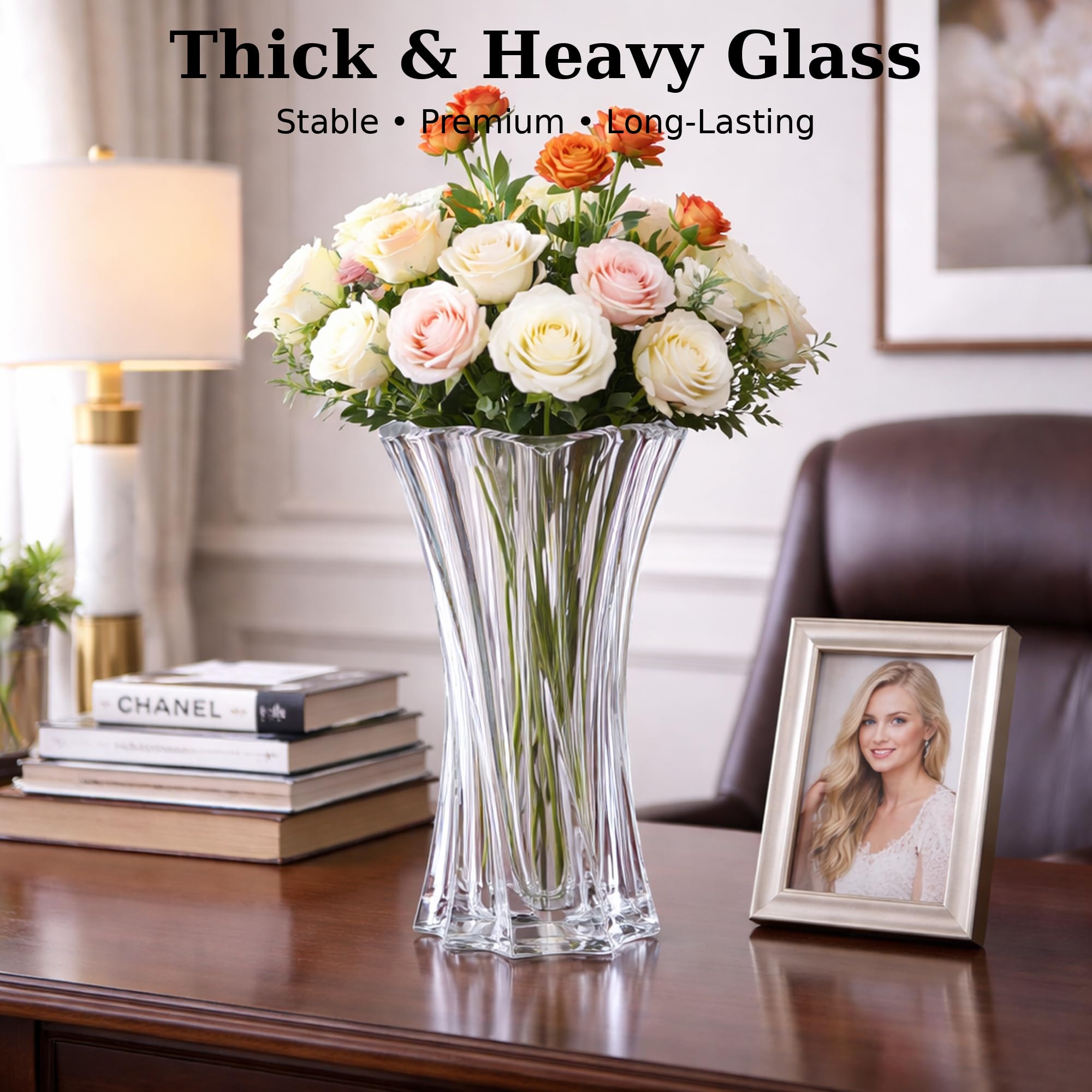 Mikiasa Heavy Crystal Vase for Flowers with Weighted Bottom, 9.8″